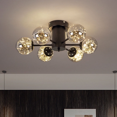 Molecule LED Flush Mount Chandelier Modern Smoke Glass 8/10/12 Bulbs Living Room Starry Semi Flush Ceiling Light in Black
