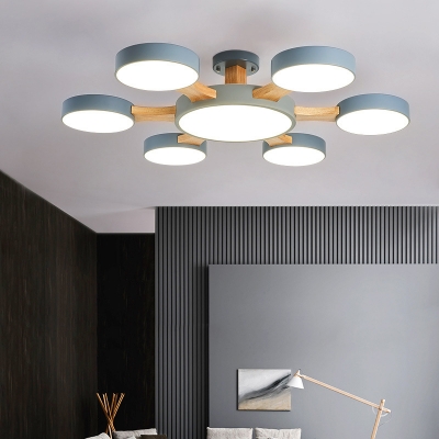 Nordic 7 Bulbs LED Semi Flush Light Grey/White/Green Flower Ceiling Mount Lamp with Acrylic Shade
