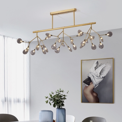 Nordic Foliage/Bubble Island Light Fixture Metal 27-Bulb Dining Table Suspension Pendant in Black/Gold