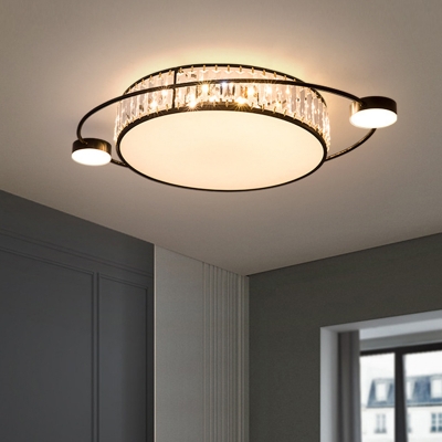 Orbit Shaped Bedroom Flush Light Crystal Prism Postmodern LED Ceiling Mount Lamp in Black/Gold, 26.5