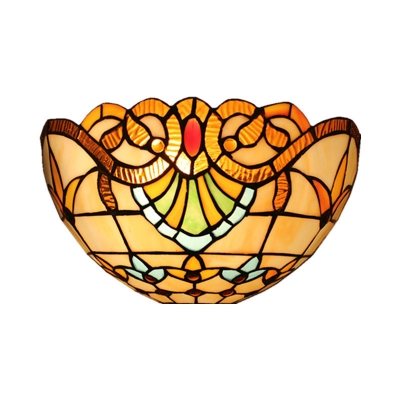 Patterned Glass Yellow/Blue/Green Sconce Half-Bowl Shaped Single Tiffany Wall Lamp for Living Room