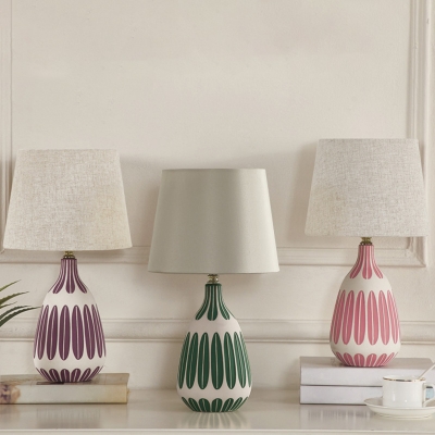 Pink/Green/Purple Pot Nightstand Light Modern 1 Head Ceramic Table Lighting with Fabric Lampshade