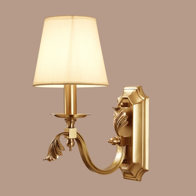 Postmodern 1-Light Wall Lighting Gold Cylinder/Cone Wall Mount Light Fixture with Fabric/Frost Glass Shade
