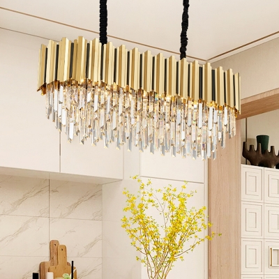 Prismatic Optical Crystal Tiers Chandelier Postmodern 8/10/24-Light Gold Finish Hanging Lamp for Dining Room