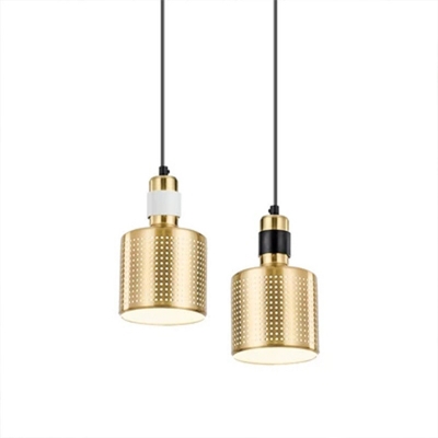 Punched Shade Bedside Pendulum Light Metal 1 Bulb Postmodern Hanging Pendant in Black/White and Brass