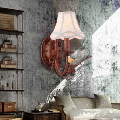 Rust 1/2-Light Wall Lighting Countryside Fabric Scalloped Wall Mount Lamp for Kitchen