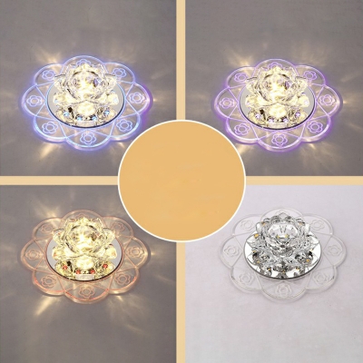 Scalloped Clear Crystal Flushmount Modernism 3/5w LED Silver Flush Mount Ceiling Light in Warm/Pink/Multi-Color Light