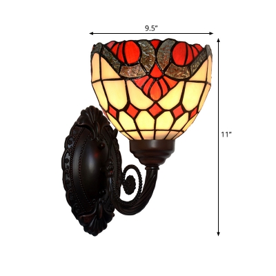Single-Bulb Wall Sconce Baroque Bell Stained Art Glass Wall Mounted Light Fixture in Black