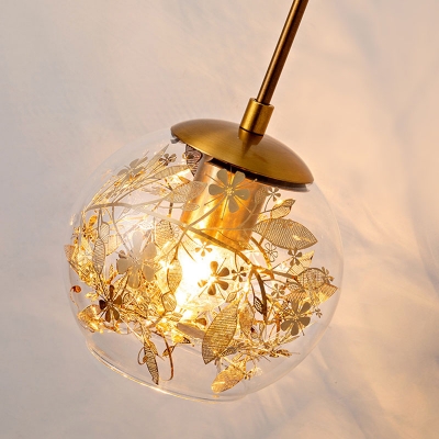 Small/Large Clear Open Glass Ball Wall Light Postmodern 1 Bulb Silver/Gold Wall Hanging Lamp with Shattered Foil Flower Decor