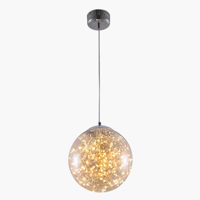 Small/Medium/Large Ball Firefly Ceiling Light Minimalist Amber/Smoke Grey Glass Foyer LED Flush Mount Lamp, Flushmount/Hanging Cord