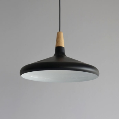Small/Medium/Large Cone Ceiling Lamp Post-Modern Metal Single Kitchen Bar Pendant Light in Black/Grey/Silver with Wood Decor
