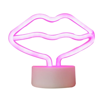 Stylish Modern Lip Shaped Night Lamp Acrylic Girls Bedside LED Table Light in Pink