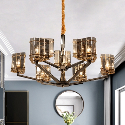 Triangular Chandelier Lighting Postmodern Smoky Glass 6/8/9 Bulbs Black Ceiling Suspension Lamp