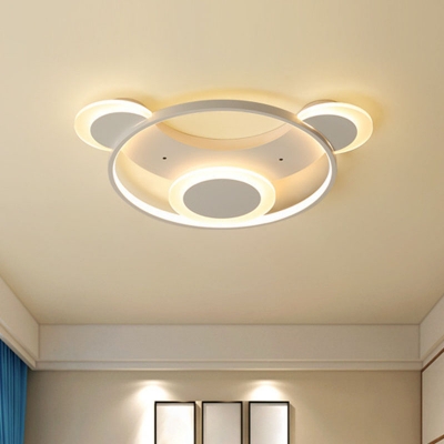 White Bear Head Flush Light Cartoon Metal LED Close to Ceiling Lamp in Warm/White Light for Bedroom, 18