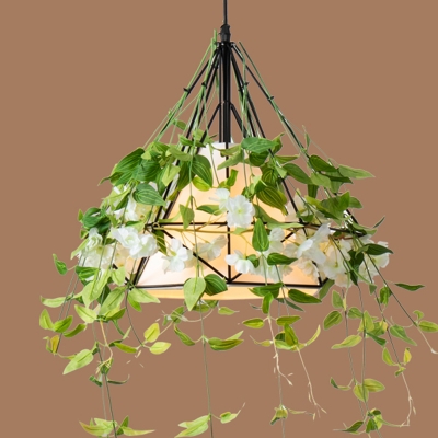 1-Light Diamond Suspension Pendant Vintage Green Iron Small/Medium/Large Plant Hanging Lamp over Table