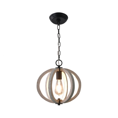 1 Bulb Ceiling Hang Light Rustic Dining Room Pendant Lamp with Pumpkin/Pear/Globe Wood Cage in White/Brown