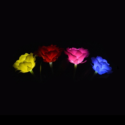 1-Piece Modern Solar Path Light Red/Pink/Yellow Rose Bouquet LED Stake Lamp with Plastic Shade
