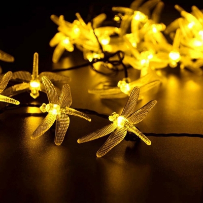 19.6/23/39.37ft Dragonfly Garden Solar Light Strip Plastic 20/30/100-Head Kids LED Festive Lamp in Clear, Warm/White/Multicolored Light