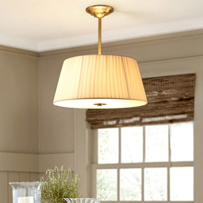 3/4-Bulb Pleated Fabric Pendant Chandelier Countryside Gold Tapered Drum Dining Table Suspension Light