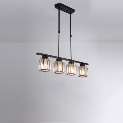3/4 Bulbs Island Light Fixture Postmodern Cylindrical Crystal Hanging Lamp Kit in Black/Gold
