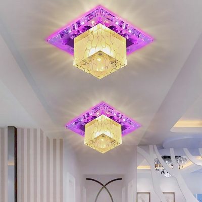 3/5w Clear Cube LED Flush Light Minimal Crystal Flush Mount Ceiling Light Fixture in Blue/7 Color Light/Fourth Gear