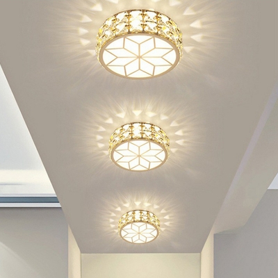 3/5w Hotel LED Flushmount Ceiling Lamp Modern White/Gold Flush Light with Round Crystal Shade, Warm/White Light/Third Gear