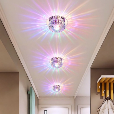 3/5w Round Mini Flush Mount Lamp Simple Clear Crystal Living Room LED Ceiling Light in Warm/White/Multicolored Light