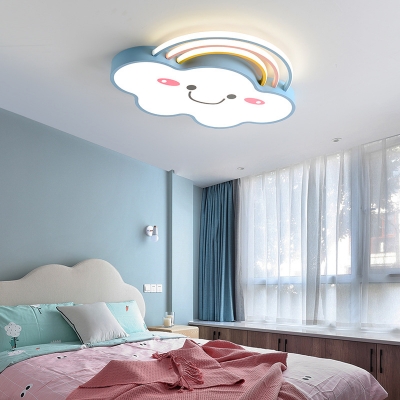Acrylic Rainbow Cloud Flush Light Cartoon White/Pink/Blue Small/Large LED Ceiling Mount Lamp for Kids Bedroom