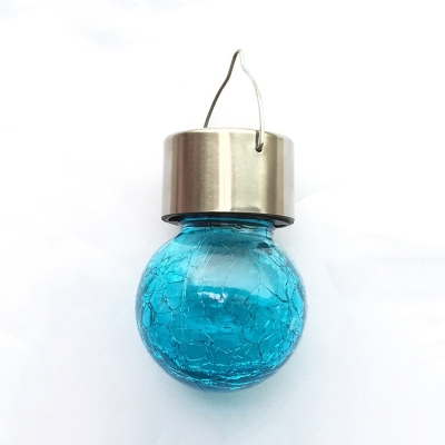 Ball Mini Solar Pendant Lighting Artistry Blue/Green/Clear Crackle Glass Outdoor LED Suspension Lamp