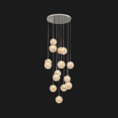 Ball Multi-Light Pendant Modern Clear Glass 15/30 Bulbs Chrome Finish Hanging Light Fixture