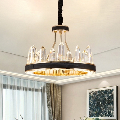 Black 1/2-Tiered Pendant Lighting Modern Crystal Icicle LED Ceiling Chandelier, 31.5
