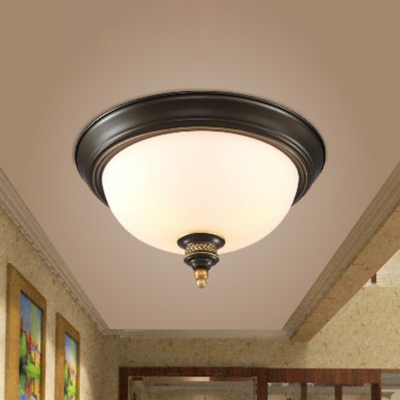 Black 1 Bulb Flushmount Light Classic Opal Glass Bowl Shaped Ceiling Fixture for Corridor, Small/Medium/Large