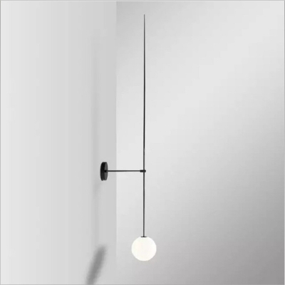 Black/Gold Needle Arm Wall Lamp Minimalist 1-Light Opal Ball Glass Small/Medium/Large Sconce Light Fixture