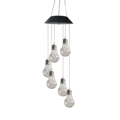 Black Solar Cluster Bulb Pendant Light Nordic 6-Head Clear Glass Hanging Lamp with S-Hook