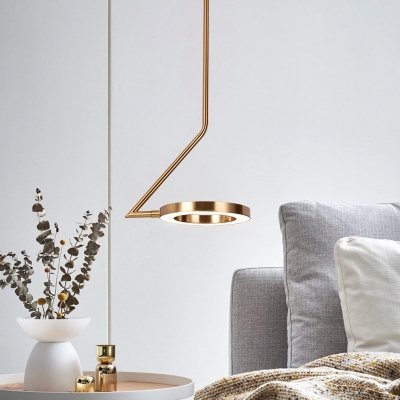 Brass Circular Rotating Hanging Lamp Postmodern Metallic LED Down Lighting Pendant