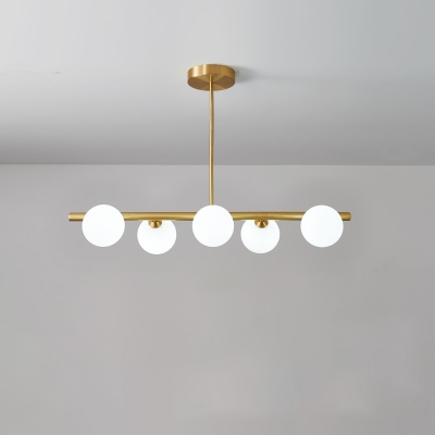 Brass Linear Island Light Fixture Postmodern 3/5/6-Head Clear/Cream Ball Glass Hanging Ceiling Light