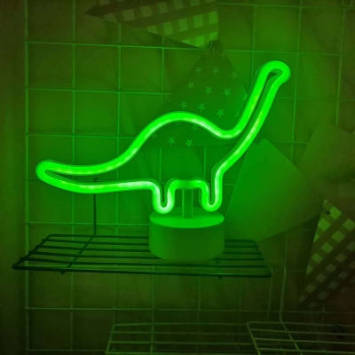 Cartoon Dinosaur LED Night Light Plastic Boys Bedroom Battery Table Lighting in White