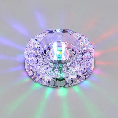 Carved Crystal Circle Ceiling Light Fixture Simple Clear LED Flush-Mount Light in Warm/White/Multi-Color Light, 3/5w