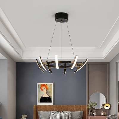 Circular Adjustable Chandelier Lamp Minimalist Acrylic 8/12/16 Heads Living Room LED Pendant Light Fixture in Black