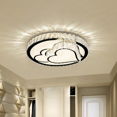 Clear Crystal Embedded LED Ceiling Lamp Modern White Mushroom/Love Heart/Leaf Pattern Bedroom Flush Mount