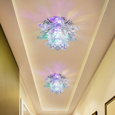 Clear Crystal Lotus Ceiling Light Fixture Modern Stainless Steel LED Flush Mount Lamp in Warm/White/Multi-Color Light