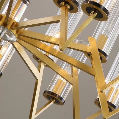 Clear Fluted Glass Cylinder Up Chandelier Postmodern Style 6/8 Bulbs Bedroom Suspension Light in Brass