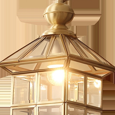 Clear Glass House Shaped Hanging Lamp Traditional 1-Light Dining Table Down Lighting Pendant in Gold