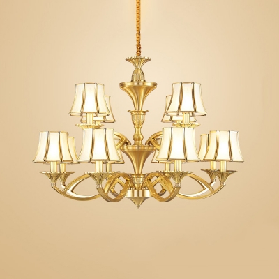 Colonial Flared Shade Indoor Light 1/2/12-Head Satin Opal Glass Lighting Fixture in Gold for Living Room