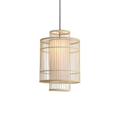 Cylinder Ceiling Hanging Lantern Asia Bamboo Single Tearoom Small/Large Pendant Light in Coffee/Beige