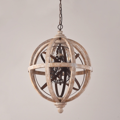 Double Sphere Wood Chandelier Pendant, Large Wooden Globe Light
