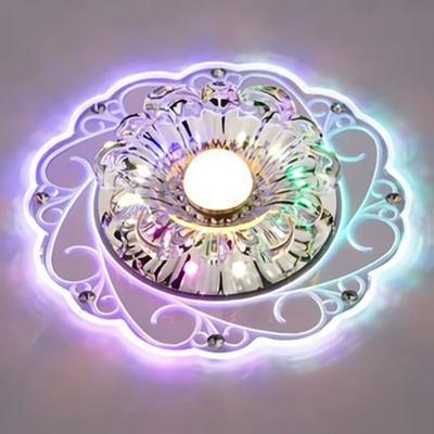 Floral Swirl LED Ceiling Flush Light Contemporary Crystal Clear Flushmount in Purple/Blue/Multi-Color Light, 3/5w