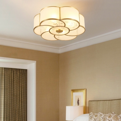 Flower Bedroom Flush Mount Lighting Traditional Frost Glass 3/4/6-Light Small/Medium/Large Brass Ceiling Light
