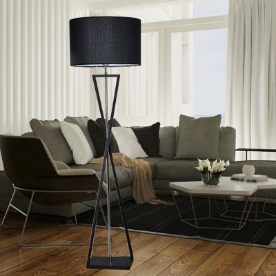 Hourglass Metal Floor Lamp Simplicity Single Black/White Floor Lighting with Drum Fabric Shade