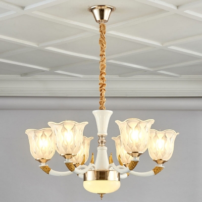 Ivory 6/8/12-Bulb Chandelier Traditional Clear Textured Glass Flower Hanging Light Fixture
